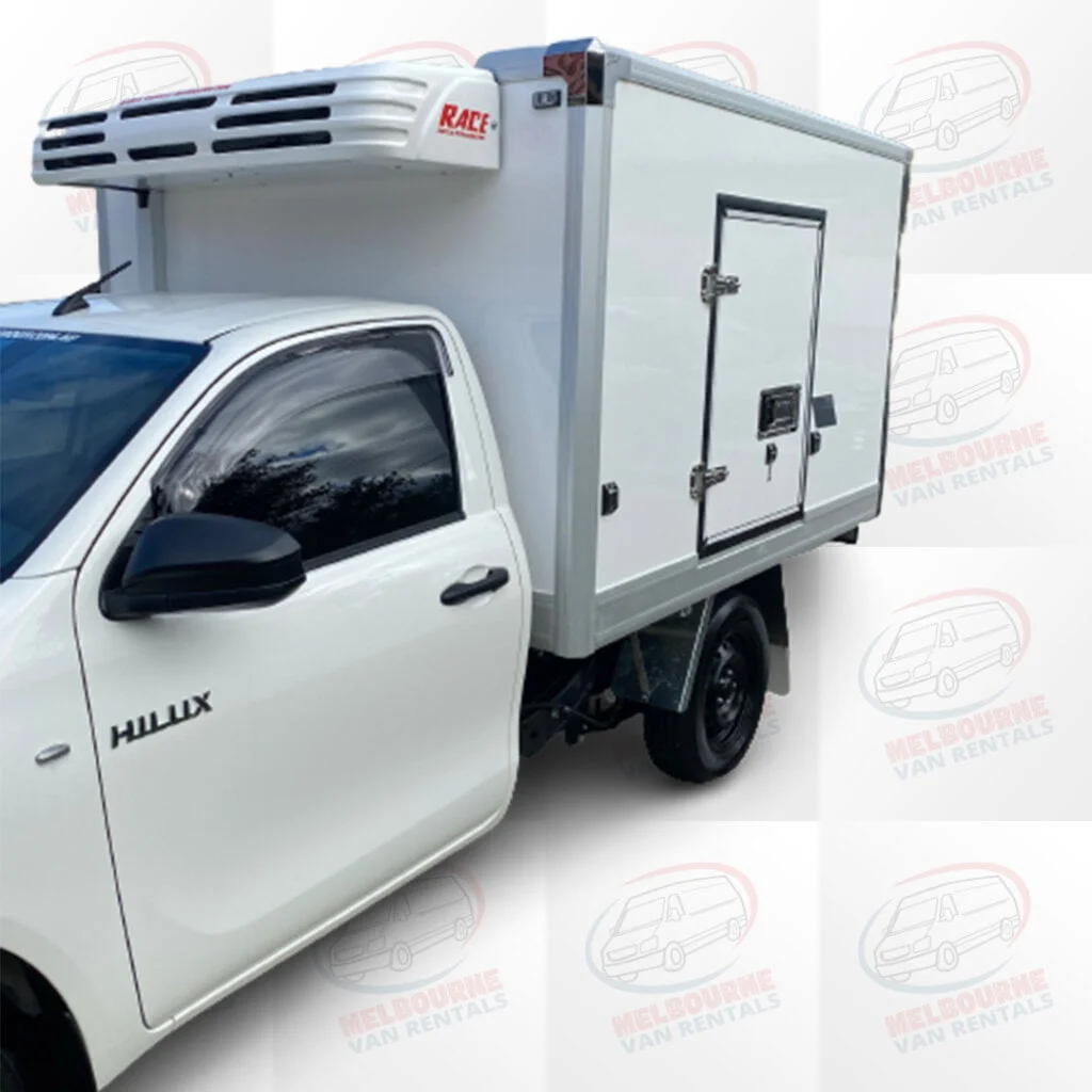 Refrigerated van rental for food and pharmaceutical deliveries Melbourne, Ford Transit van rental for temperature-sensitive cargo Melbourne, Hilux Ute rental for cold chain logistics Melbourne